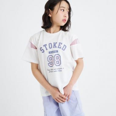 袖チュール切替ナンバリング半袖Tシャツ