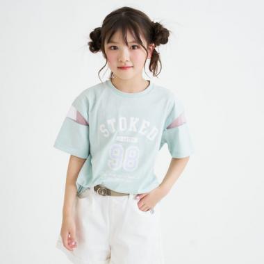 袖チュール切替ナンバリング半袖Tシャツ