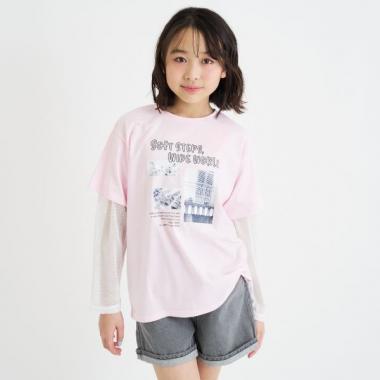 メッシュ袖切替ドッキングビッグTシャツ