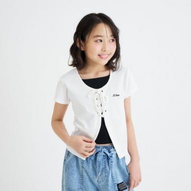 テレコレースアップ半袖トップス