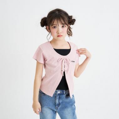 テレコレースアップ半袖トップス