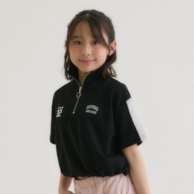 袖メッシュハーフジップ半袖Tシャツ