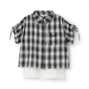 【3way】袖ドロストチェックシャツ＋タンクトップSET