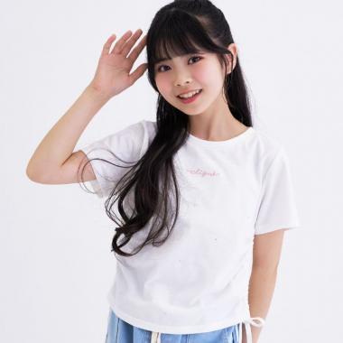 【接触冷感】ラインストーン脇ドロストTシャツ