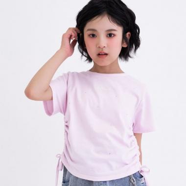 【接触冷感】ラインストーン脇ドロストTシャツ