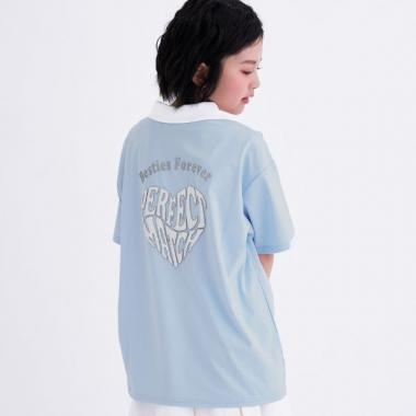 【接触冷感】バックハート衿つきハーフZIP半袖T