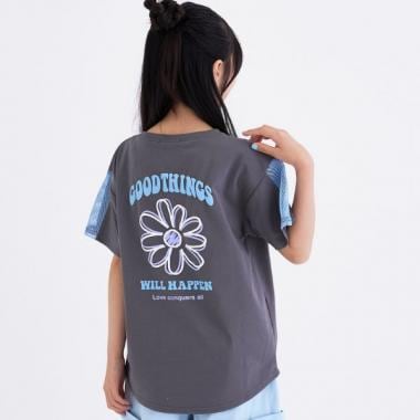 【接触冷感】袖メッシュ切替チュニック半袖T