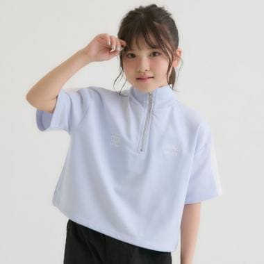 袖メッシュハーフジップ半袖Tシャツ2
