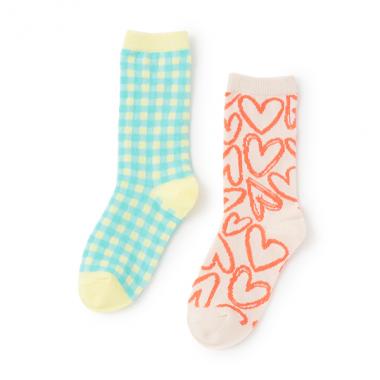 【オーシャン＆グラウンド】ハート&チェッククルーソックス2PSET