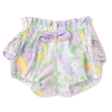 水彩花柄フリルカバーパンツ