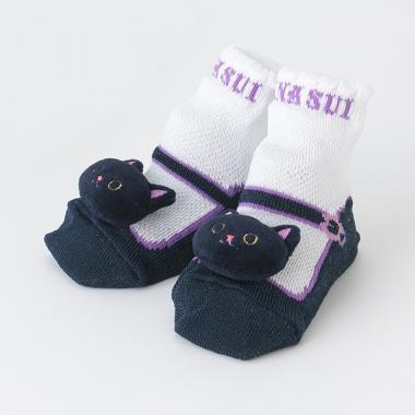 ネコマスコットつきクルーソックス【日本製】