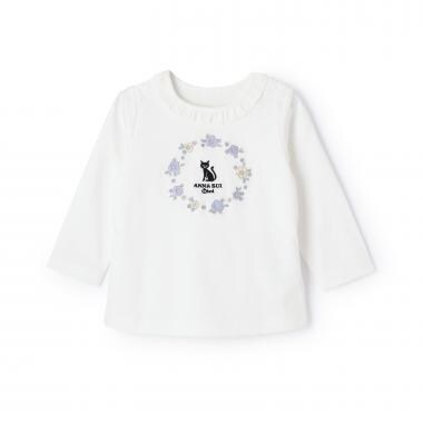 フラワー刺しゅう長袖Tシャツ