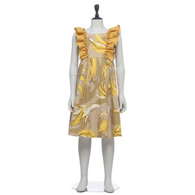 肩フリル総柄ジャカードワンピース