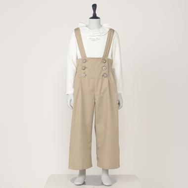 サスペンダーつきボタンワイドパンツ
