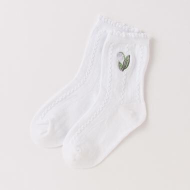 スズラン刺しゅうクルーソックス【日本製】