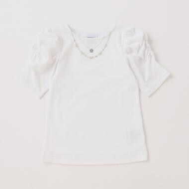 ネックレス刺しゅうテレコ半袖Tシャツ