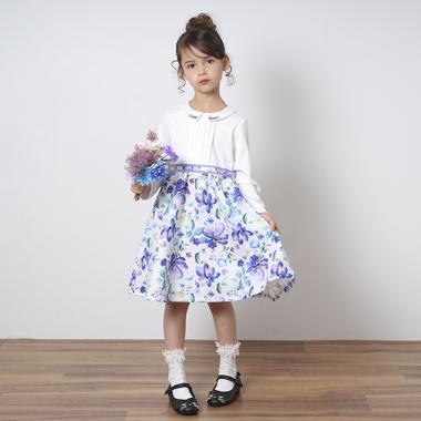 水彩花柄コハレドッキングワンピース【日本製】