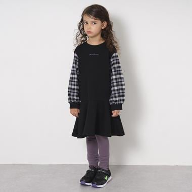 袖チェックカットワンピース