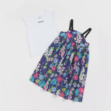 半袖Tシャツ＋ベルフラワー柄ジャンパースカート