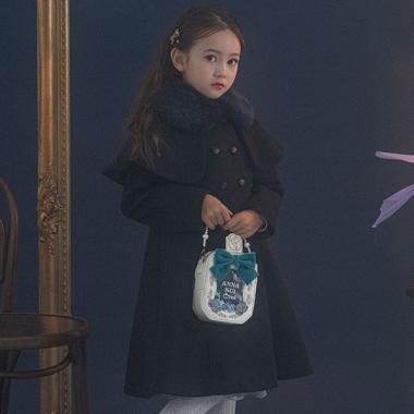 ファー衿ケープ取り外し可能ウールコート