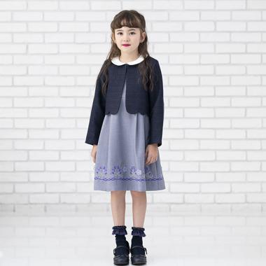 【セレモニー】裾刺しゅう半袖無地ワンピース