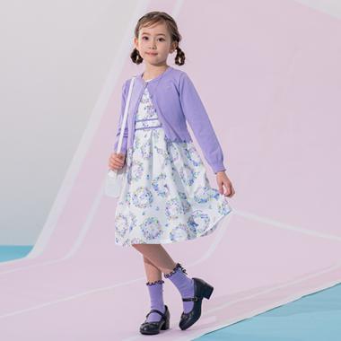 フラワーリース柄布帛ワンピース