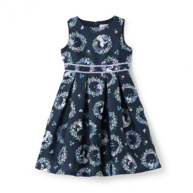 フラワーリース柄布帛ワンピース