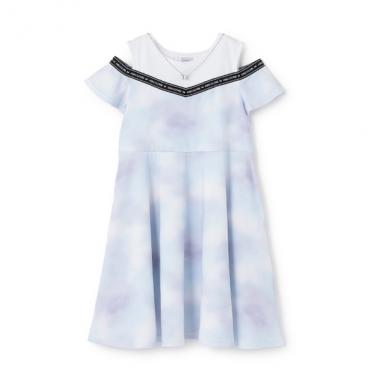 ネックレスつきロゴテープ肩あきワンピース