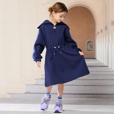 袖チェックセーラーカラーワンピース