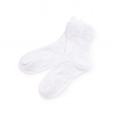 花レースつきバラ柄クルーソックス