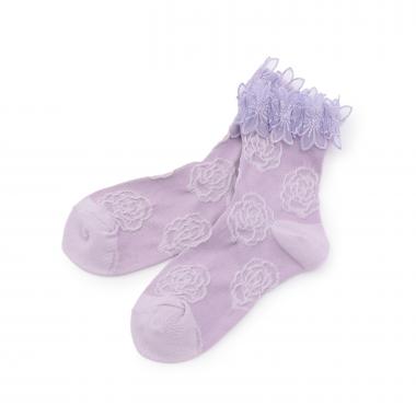 花レースつきバラ柄クルーソックス