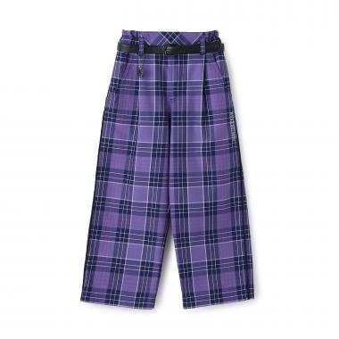 【あったか】ベルトつきチェックワイドパンツ