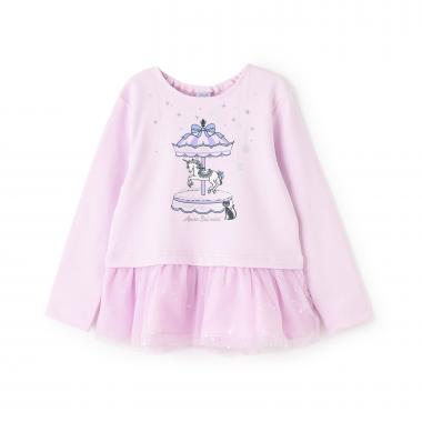 裾ペプラムチュールメリーゴーランドプリントトレーナー