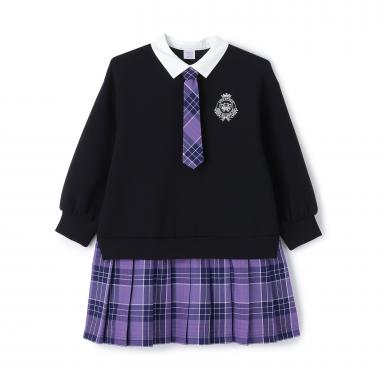 チェックレイヤード風ワンピース