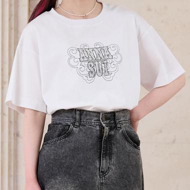 【親子リンク】LADIES　ラインストーンロゴTシャツ
