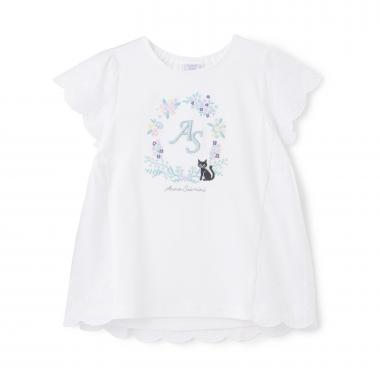 【人気商品再入荷】【直営店で取り扱い無し】花リースネコ刺しゅうTシャツ