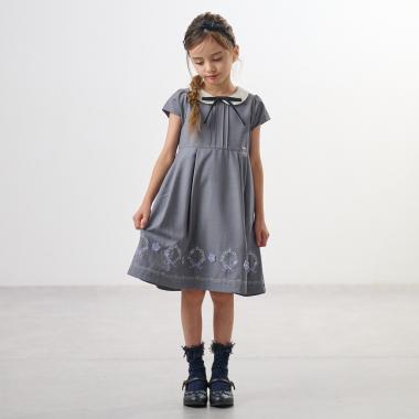 【ceremony】きちんと見え裾刺繍半袖ワンピース