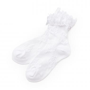 花レースつきバラ柄クルーソックス