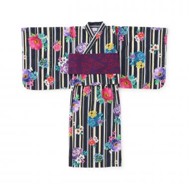 ストライプシグネチャーフラワー浴衣