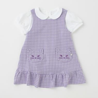 ネコモチーフジャンパースカート+衿つき半袖Tシャツ