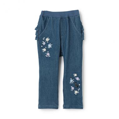花ネコ刺しゅうカットパンツ