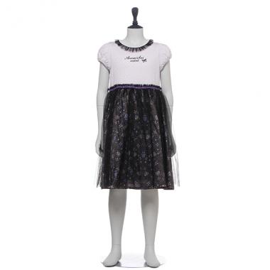 チュール切り替えドッキングオリジナル花柄ワンピース