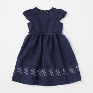 オーガンジー裾刺しゅうワンピース