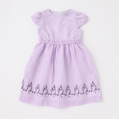 オーガンジー裾刺しゅうワンピース