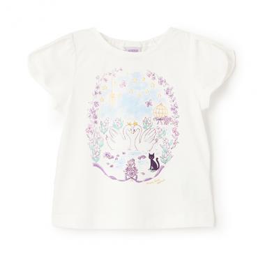 【人気商品再入荷】【直営店で取り扱い無し】スワン花プリント半袖Tシャツ