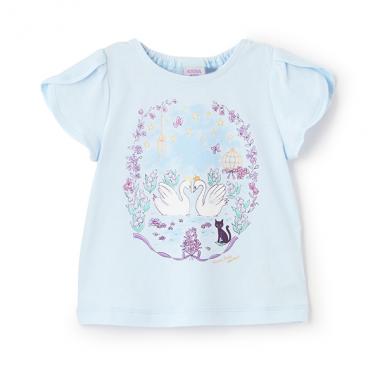 【人気商品再入荷】【直営店で取り扱い無し】スワン花プリント半袖Tシャツ