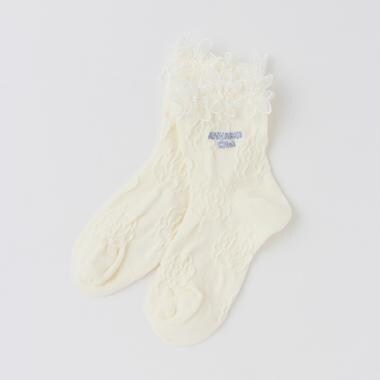 【人気商品再入荷】【直営店で取り扱い無し】花レースバラ柄クルーソックス【日本製】