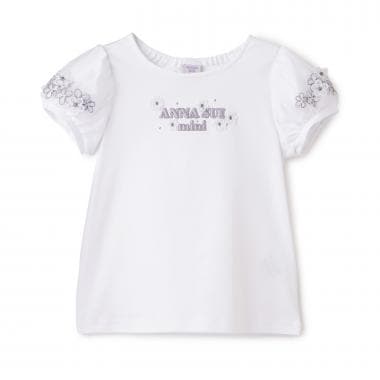 【人気商品再入荷】【直営店で取り扱い無し】袖チュール花ロゴ半袖Tシャツ