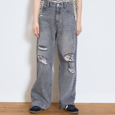【LTXC】ダメージデニムワイドパンツ
