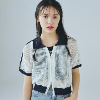 【LTXC】ラインメッシュカーデ